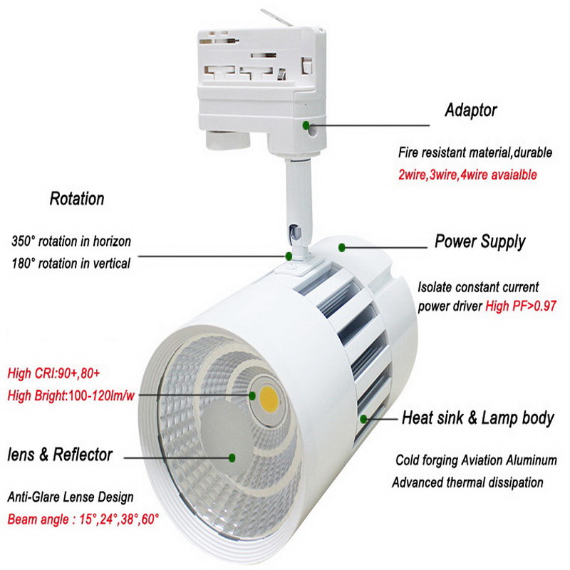2 3 4 kabel adapter 20w 30w 40w 50w magnetische spot cob führte spur licht